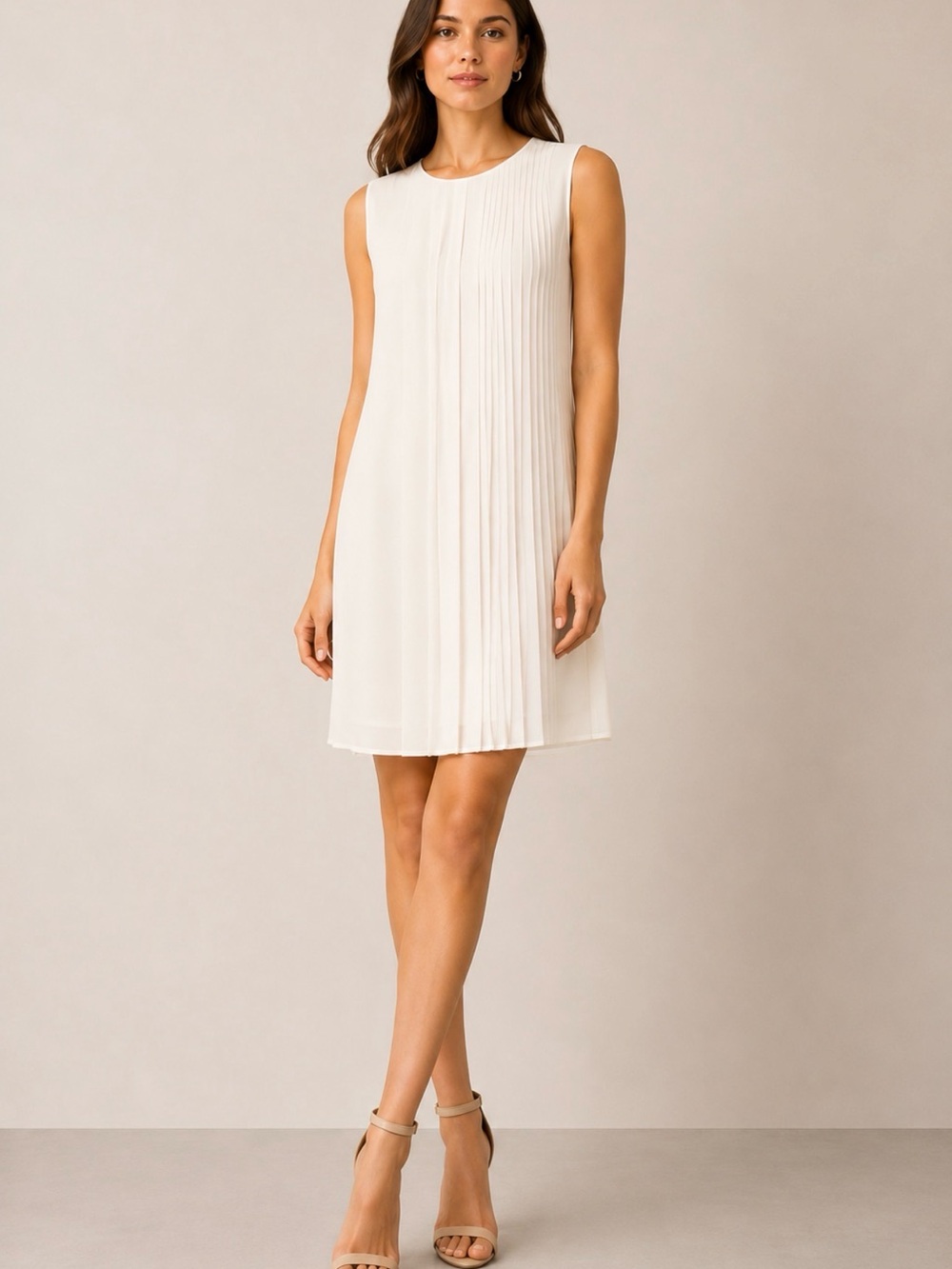 Sportmax Sleeveless silk off-white cream Pleated dress/ Tunic